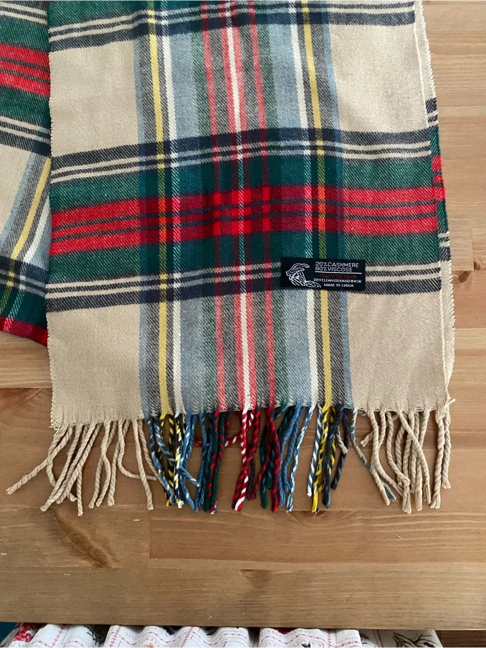 Scarf Camel Stewart Plaid Tartan Cashmere Blend 72